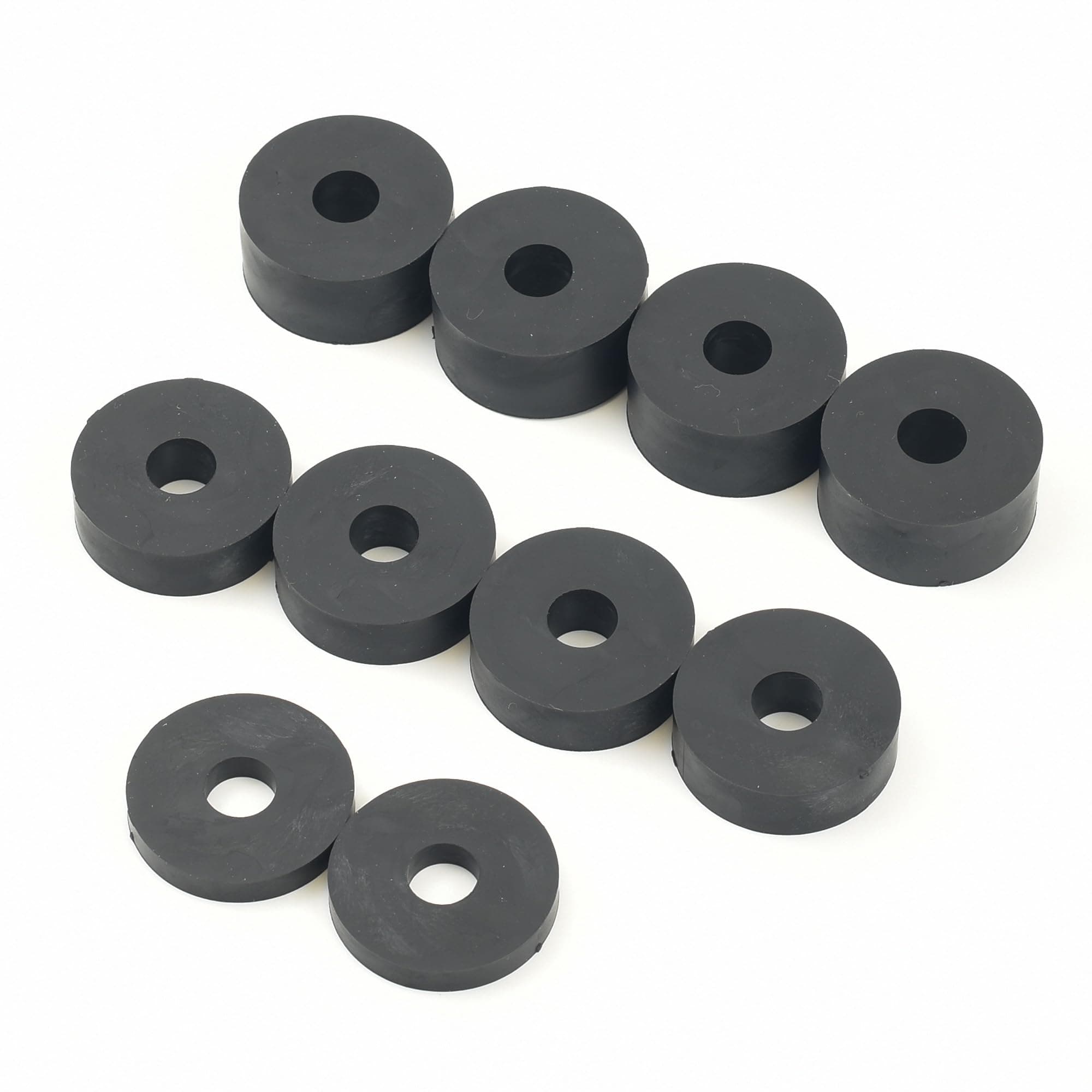 10mm (M10) MEDIUM Rubber Spacers/Standoff Washers (32mm diameter) Shore A 69 (10 Pack) 4 x 15mm, 4 x 10mm, 2 x 5mmm – Black