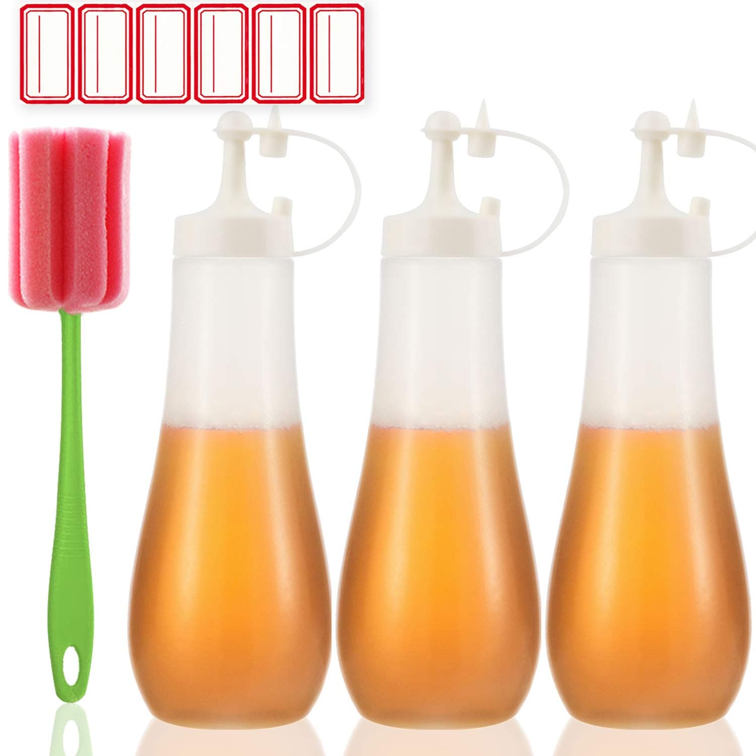 Condiment Squeeze Bottle Sauce Squeeze Squirt Bottle for Kitchen Plastic Syrup Salad Dressing Container Food Dispenser for Oil Ketchup Griddle Hot Sauce Catsup Pancake Art 16 OZ, Pack of 3