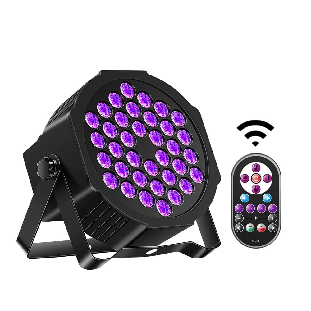 Blacklight 72W 36 LEDs UV Stage Lighting by IR Remote Control and DMX Control, LED Par Black Light Lamp for Fluorescent Party Body Painting Glow in The Dark Disco