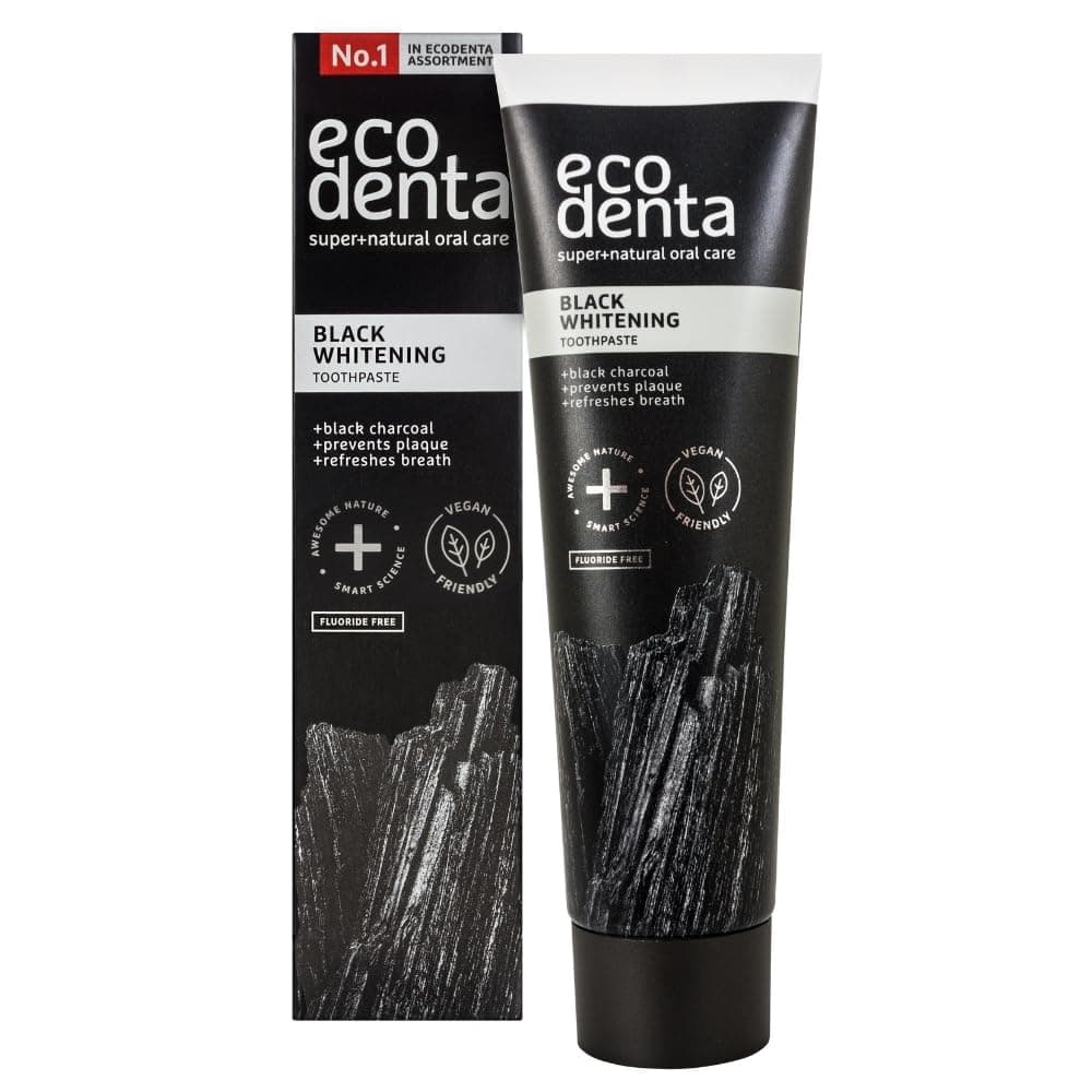 Ecodenta Charcoal Toothpaste, Teeth Whitening Toothpaste I Naturally Whitens Teeth and Removes Plaque I Black Natural Toothpaste Fluoride Free, 100ml