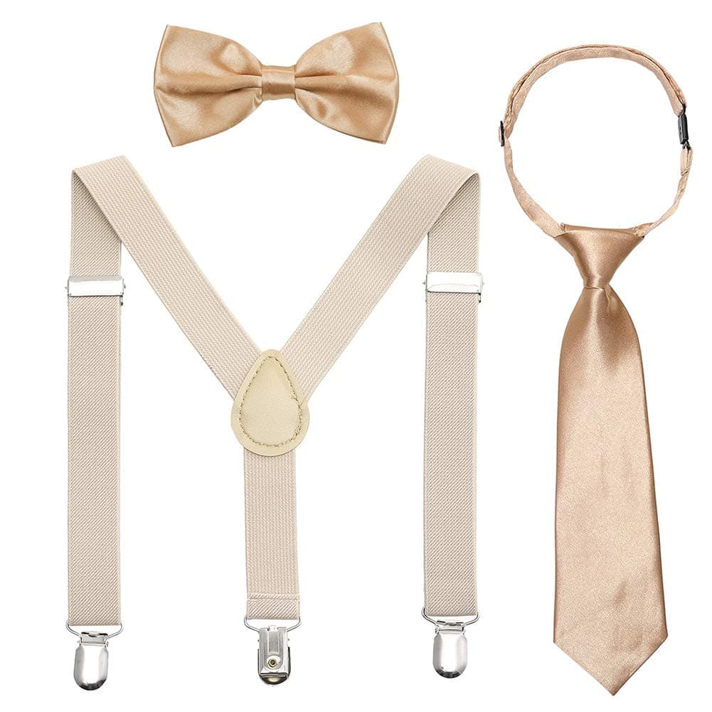 Kids Suspender Bowtie Necktie Sets - Adjustable Elastic Classic Accessory Sets for 6 Months to 13 Year Old Boys & Girls