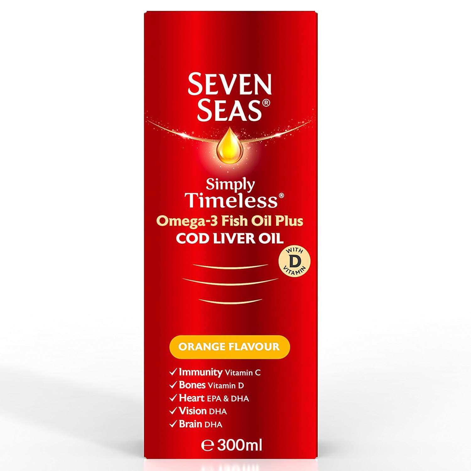 Seven Seas Cod Liver Oil, Orange Flavour, 300ml (Pack of 6)