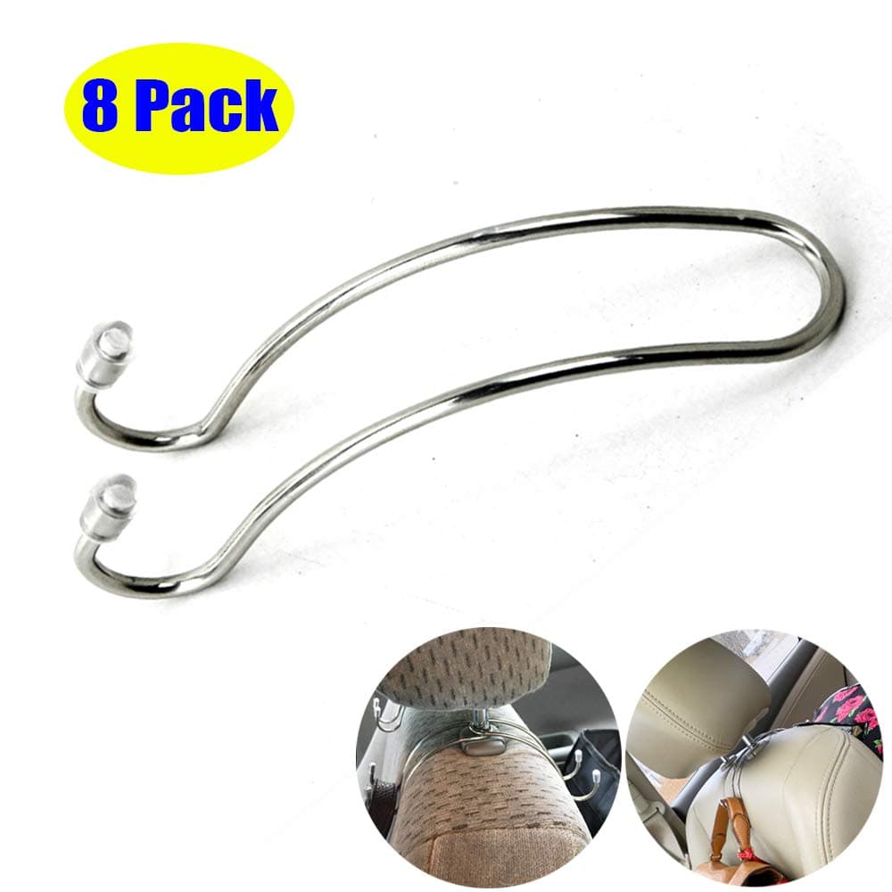 8 Pack Car Seat Headrest Hooks Strong and Durable Backseat Hanger Storage for Handbags, Purses, Coats, and Grocery Bags, Universal SUV Truck Vehicle Car Seat Back Headrest Bottle Holder Organizer