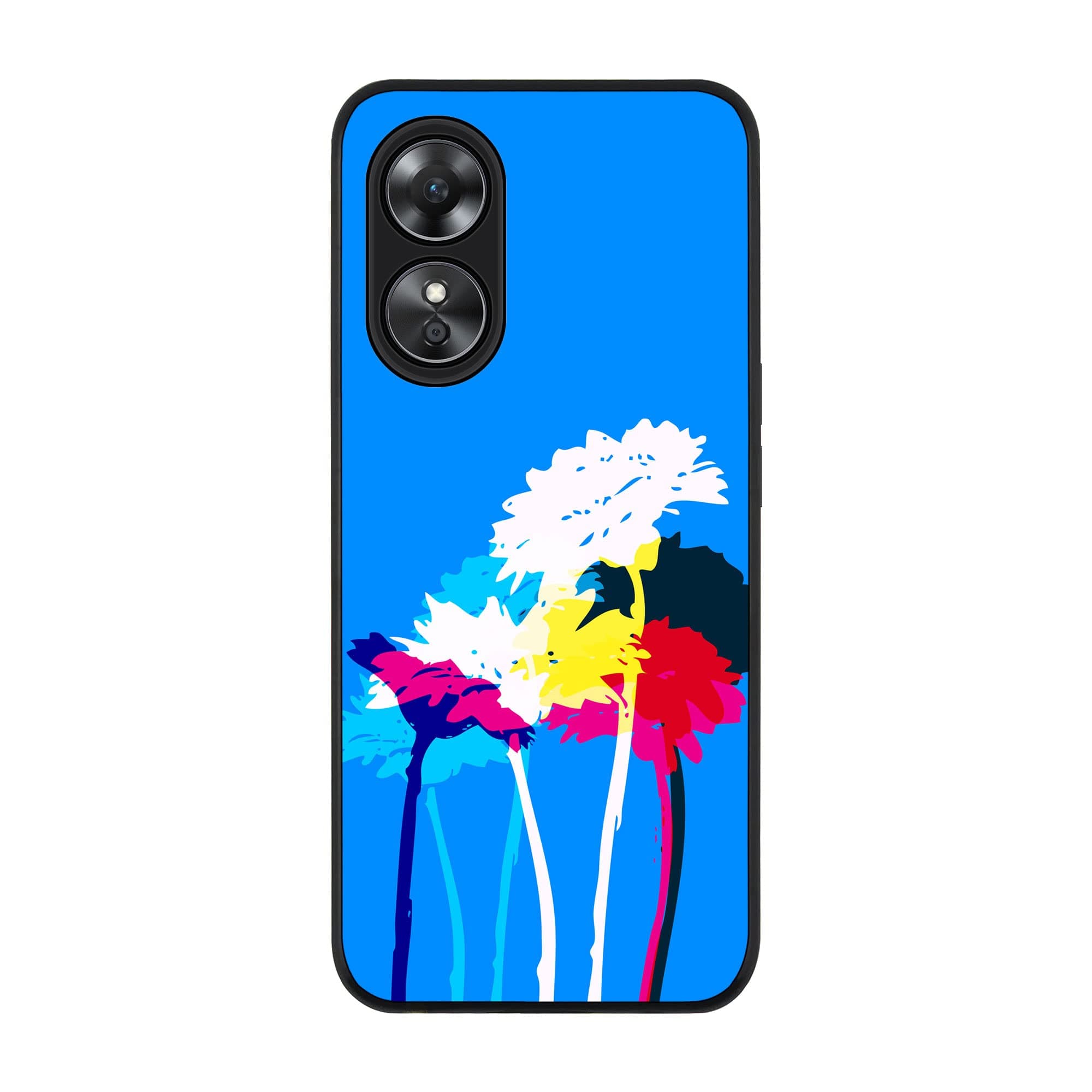 Stylizedd Rugged Black edge case for Oppo A97, Slim fit Soft Case Flexible Rubber Edges Anti Drop TPU Gel Thin Cover - Bleeding Flowers (Blue)