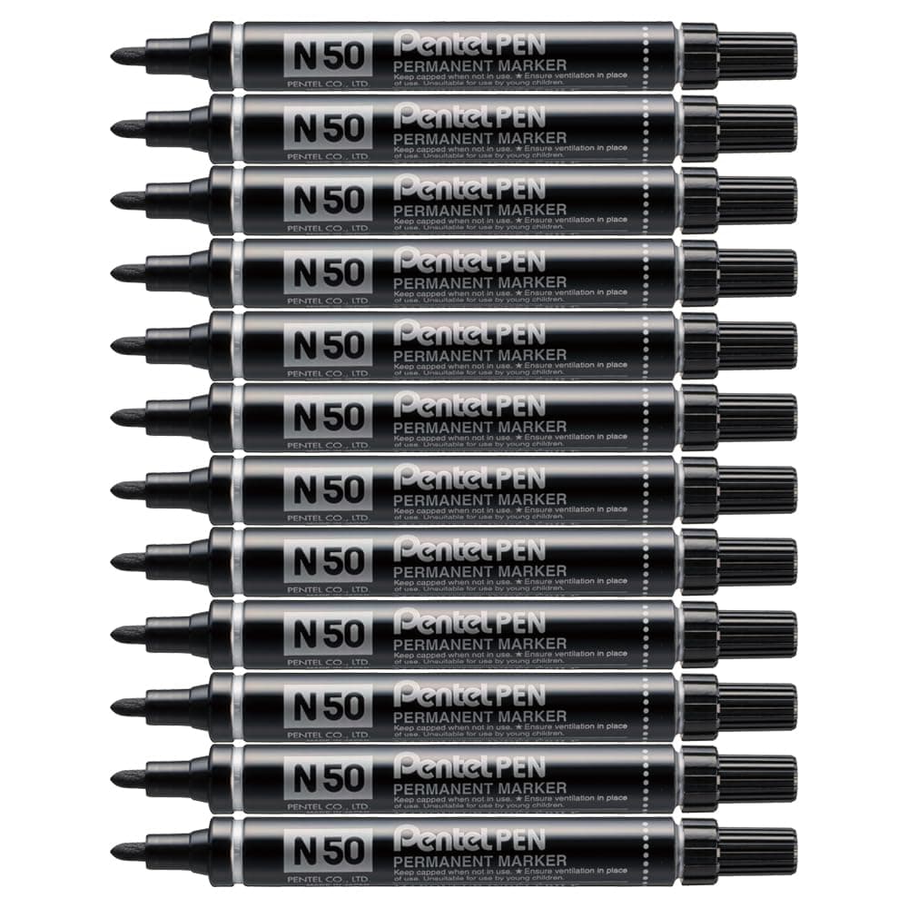 Pentel N50 Permanent Marker Bullet Tip 1.5-2mm Line Black Ref N50-A [Pack of 12]