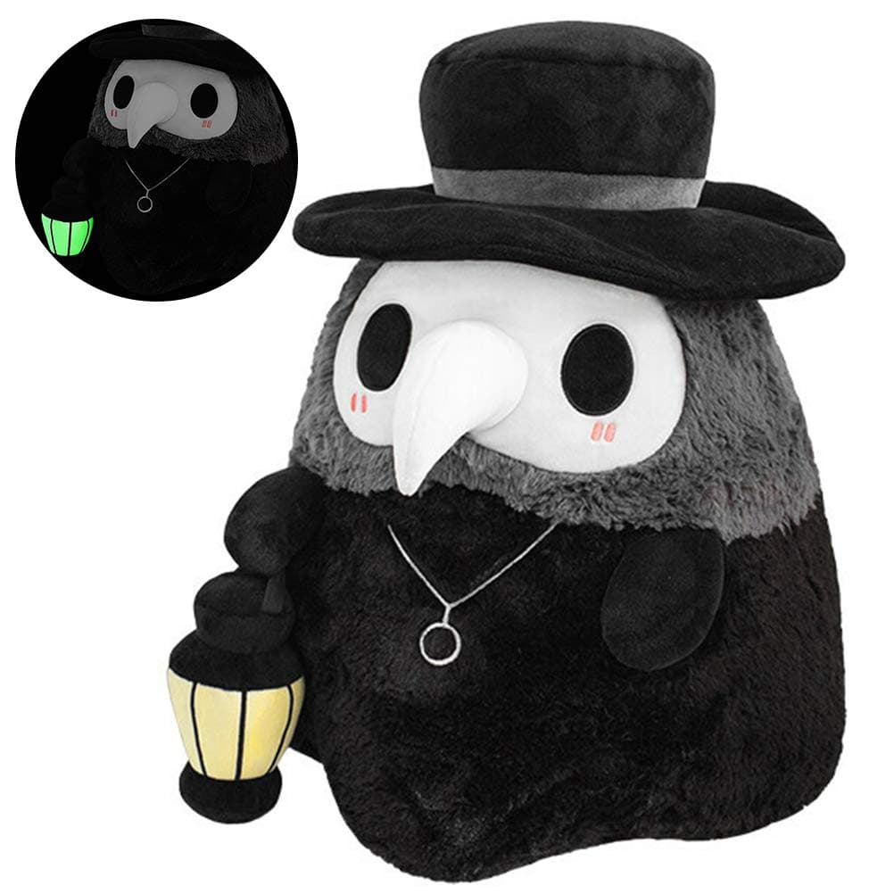 Plague Doctor Plush Toy, Soft Squishable Luminous Plush Doll for Easter & Halloween Decoration, Black