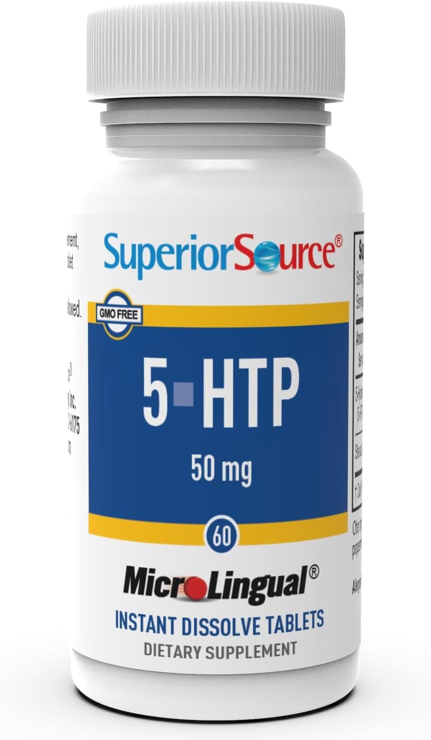 Superior Source 5-HTP 50 mg - Natural Supplement Aids Restful Sleep & Neurotransmitter Functions - Brain Health & Function Support - 5-Hydroxytryptophan Supplement - 60 Instant Dissolve Tablets