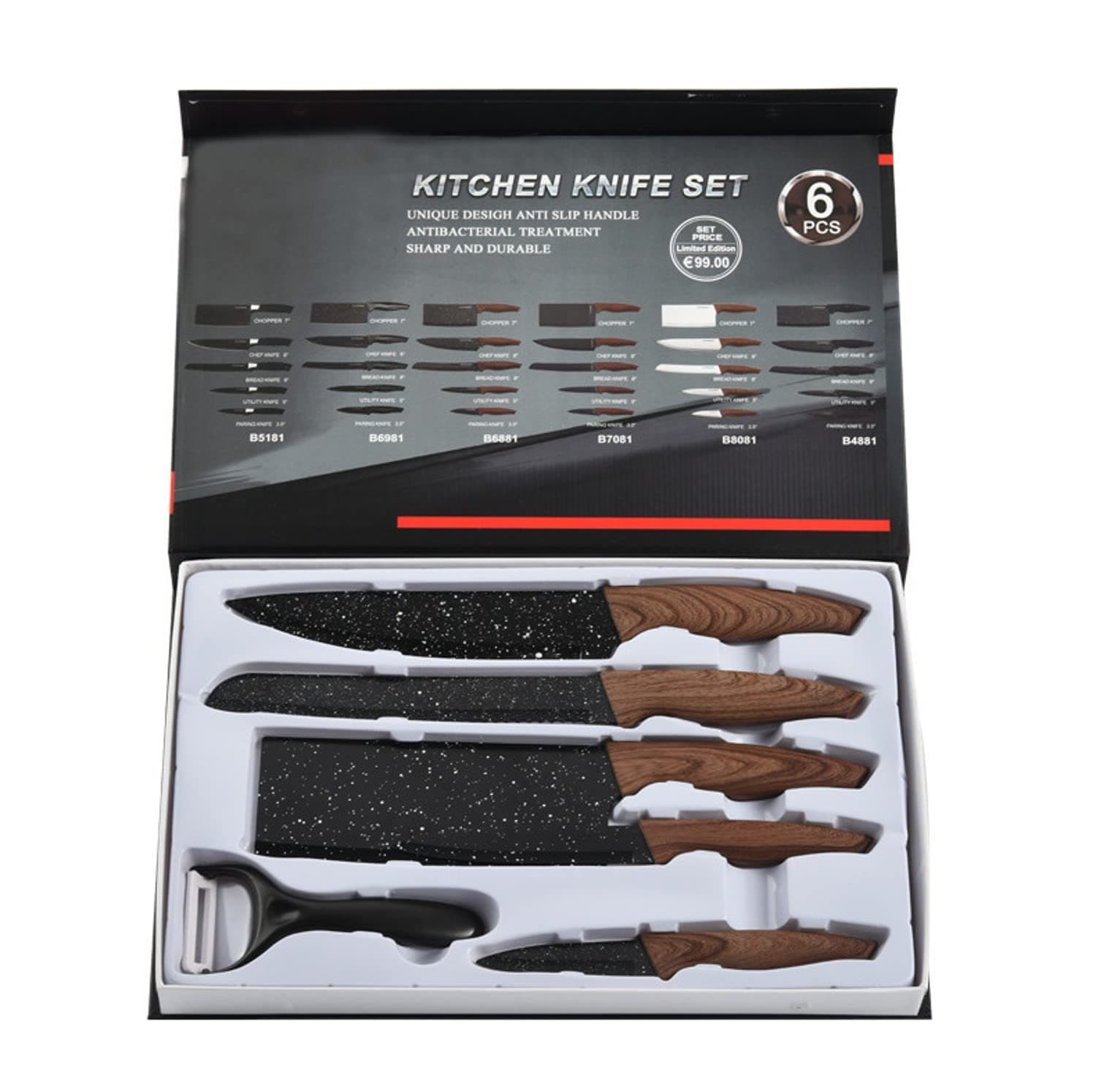 SNEHANSH 6 PCS Kitchen Knife Set in Gift Box, Black Chef Knife Set with Non-Slip Handle,Scratch Resistant & Rust Proof, Cooking Gifts for Husband and Wife. (Brown)