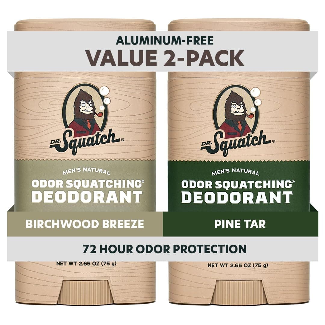 Natural Deodorant For Men – Odor-Squatching Men's Deodorant Aluminum Free - Pine Tar + Birchwood Breeze 2.65 Ounce (Pack Of 2) Pine Tar & Birchwood Breeze