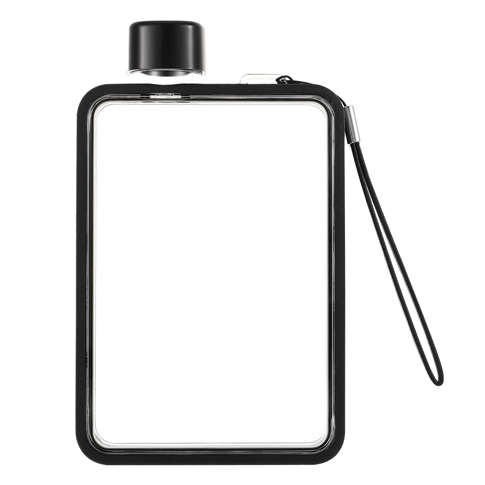 SEWACCFlat Water Bottle Flat Water Bottle 12.8 Oz Plastic Travel Flask Portable Gym Water Bottle Travel Mug Drinking Bottle for Sports Camping Gym Fitness Outdoor Black Clear Water Bottles