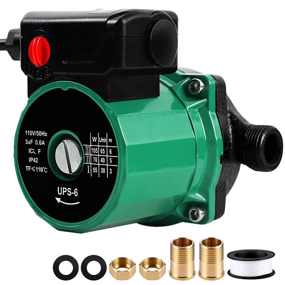 Hot Water Recirculating Pump, 105W, 3/4" NPT, 3 Speed, Stainless Steel Head, Green, Industrial Style, Cast Iron & Stainless Steel Material, Circulator Pump for Water Heater System