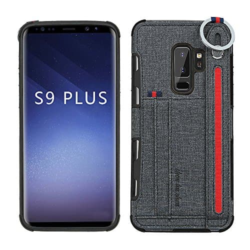HuiFlying Galaxy S9 Plus Case,Premium PU Leather Shockproof Wallet Case [Credit Card ID Holders] Adjustable Wrist Strap Hand Strap Stand Back Cover TPU for Samsung Galaxy S9 Plus (Black)