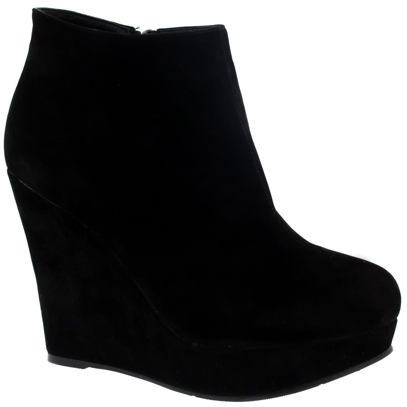 Project Womens High Wedge Heel Black Party Ankle Boot Platform Zipper Shoes Boot