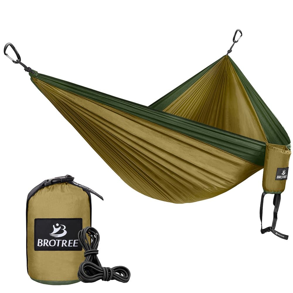 Brotree Double Camping Hammock - Portable Lightweight Parachute Nylon Hammock - Ropes and Carabiners Included - Best for Hiking, Camping, Backpacking, Travel, Backyard, Beach