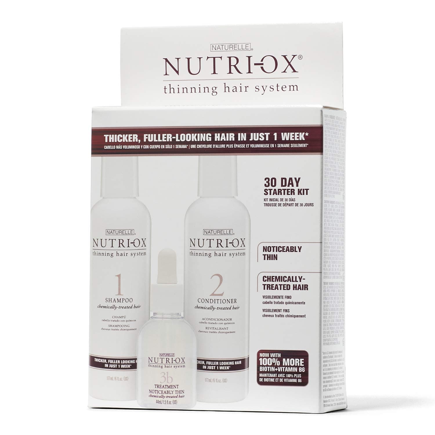 Nutri-Ox Extremely Thin Chemically Treated Hair Starter Kit 6oz Shampoo Chemically-Treated, 6oz Conditioner Chemically-Treated, 1.5oz Treatment for First Signs Unisex 3 Pc Gift Set