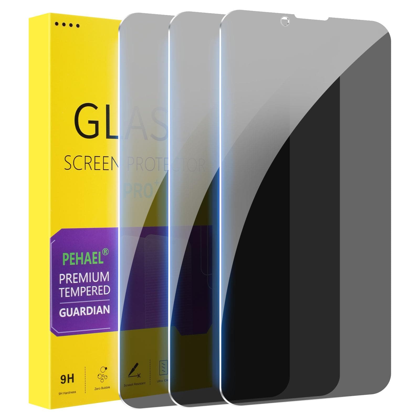 PEHAEL 3 Pack for iPhone 17e/iPhone 16e/iPhone 14/iPhone 13/iPhone 13 Pro Privacy Screen Protector Full Coverage Anti-Spy Tempered Glass Film 9H Hardness Easy Installation Bubble Free [6.1 inch]