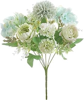 Hydrangea Artificial Flowers in Vase, Silk Fake White Flowers,Faux Flowers in Vase,Faux Hydrangea Flowers for Living Room Party Office Table Centerpiece Wedding Home Decoration