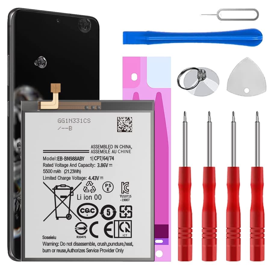Galaxy S20 Ultra 5G Battery Replacement, (𝟮𝟬𝟮𝟰 𝗨𝗽𝗴𝗿𝗮𝗱𝗲𝗱) 5500 mAh EB-BG988ABY for Samsung Galaxy S20 Ultra 5G SM-G988 G988B with Repair Tool Kit