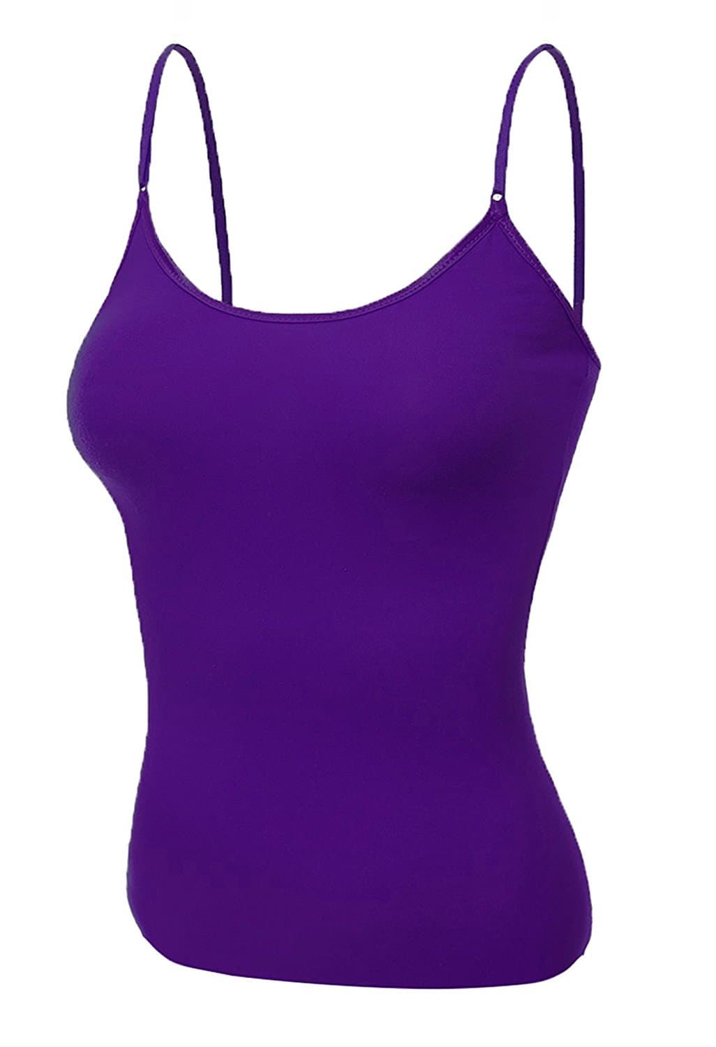 Women's Cami Camisole Built in Shelf BRA Adjustable Spaghetti Strap Tank Top (Purple, Large)