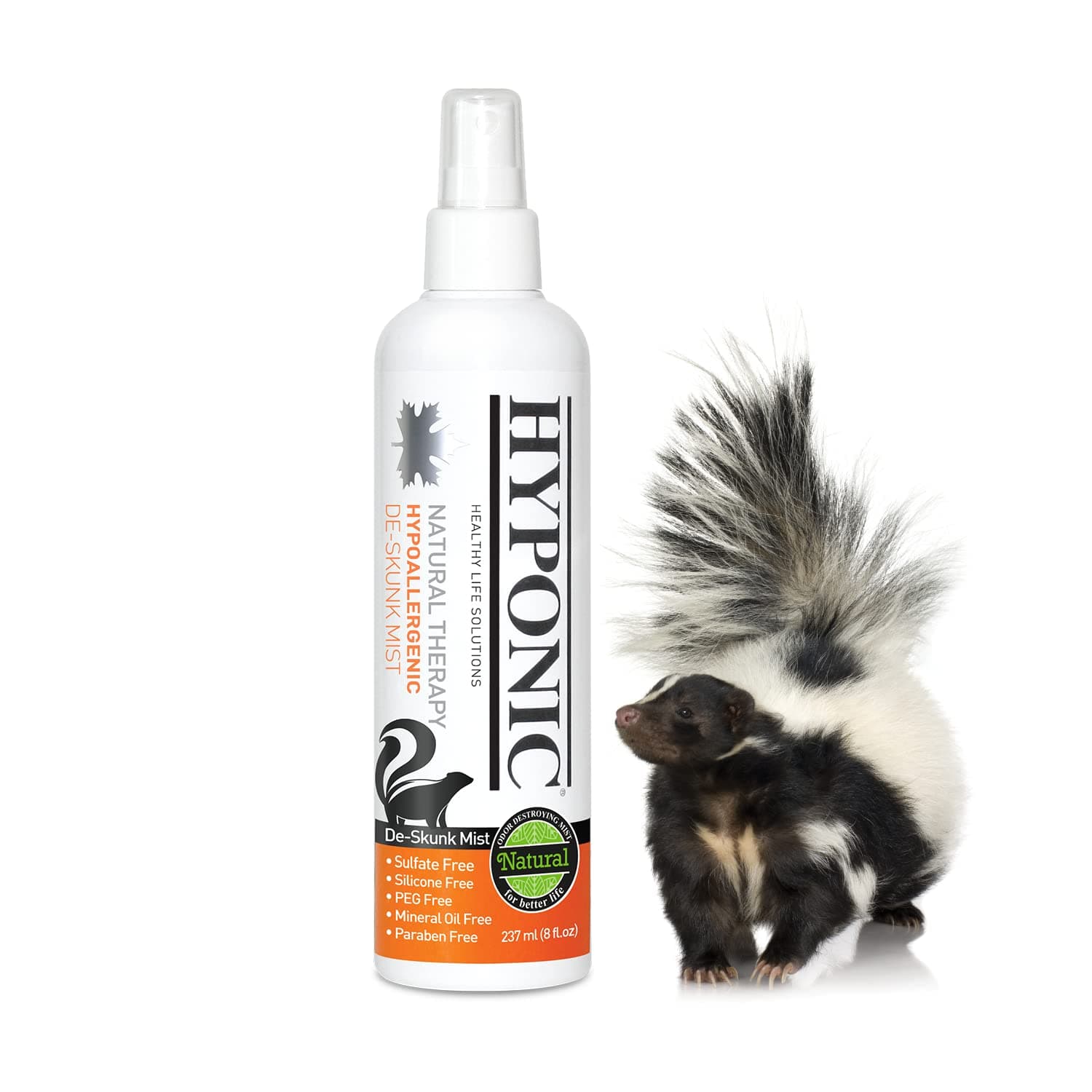 HYPONIC Hypoallergenic Premium Natural De-Skunk Solution for All Pets - Safe, Non-Toxic Skunk Odor Remover ((Step 1) De-Skunk Solution Mist 8.01 oz)