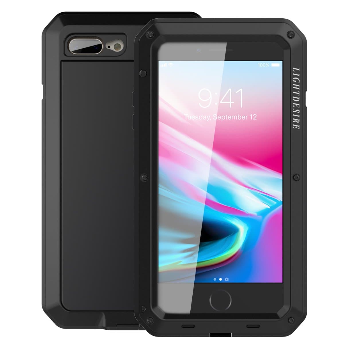 iPhone 7/8 Plus Case,LIGHTDESIRE [Newest] Aluminum Alloy Protective Metal Extreme Water Resistant Shockproof Military Bumper Heavy Duty Cover Shell Case [Black] (For iPhone 7/8 Plus)