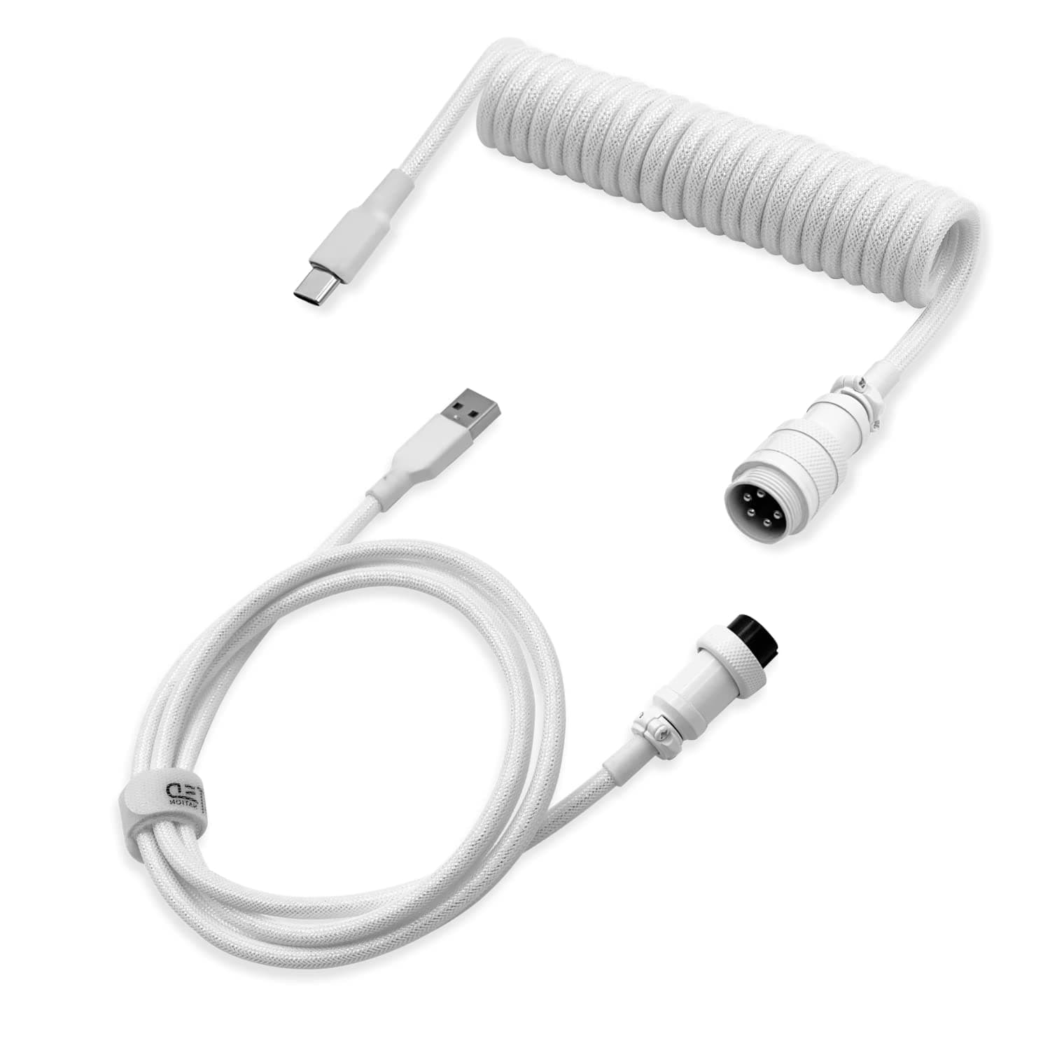 Tilted NationCoiled USB C Cable for Mechanical Keyboard - Flexible but Tough - Detachable Aviator Coiled Keyboard Cable USB C - (5ft to 5.7ft Length) USB-A to USB-C Keyboard Coiled Cable - White