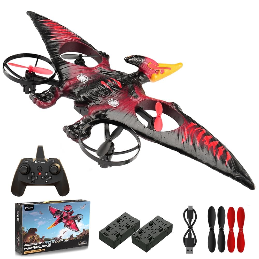 Dinosaur Remote Control Drone, 2.4G EPP Foam RC Pterodactyl Hobby RC Airplanes with 6-Axis Gyro, One Key Takeoff Landing, Stunt Roll & 360 Flip, Fighter Jet Toy Christmas Birthday Gift for Boys Girls