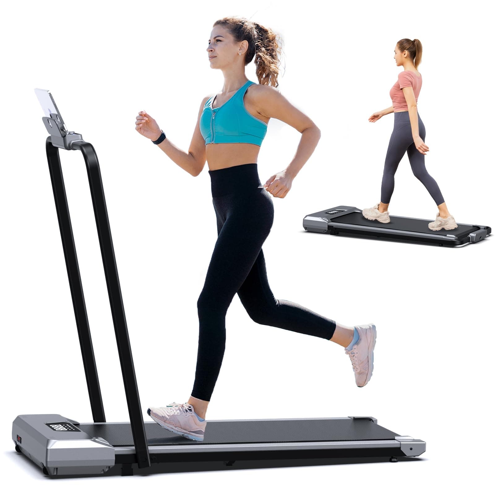 Zisgner Walking Pad, Under Desk Treadmill, Walking Pad with Handle Bar, Portable Foldable Treadmill for Home/Office, 2 Functions 4 Modes, Installation-Free Low Noise, Remote Control and LED Display