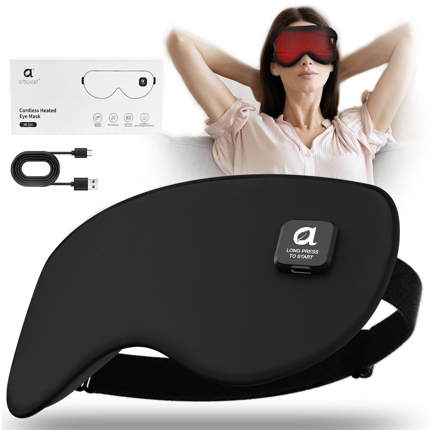 Heated Eye Mask, Cordless Rechargeable Warm Compress, Temperature Control for Dry Eyes & Better Sleep, Washable & Travel, Gifts
