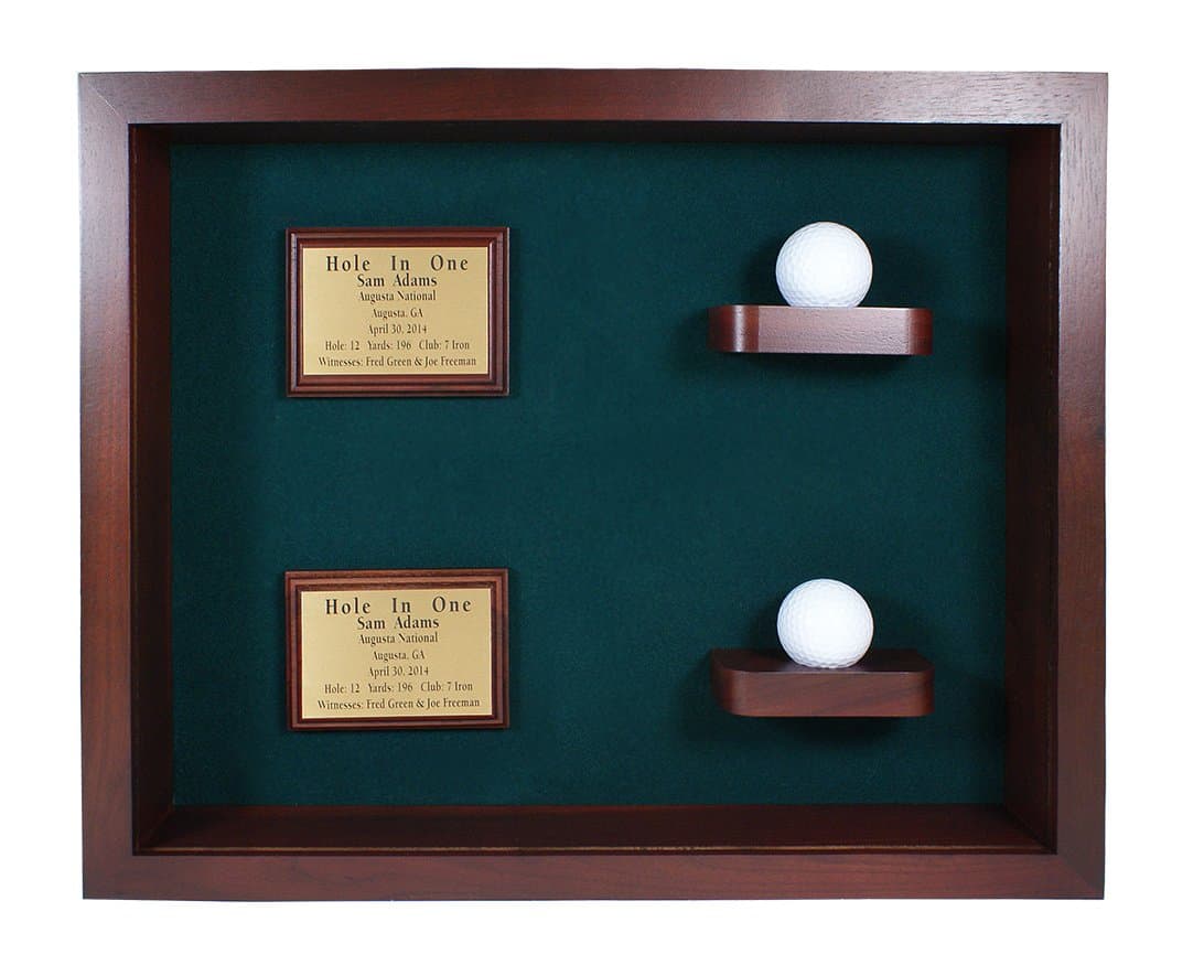 Two Holes in One Ball Shadowbox Display~Includes Engraved Plates & Acrylic Cover