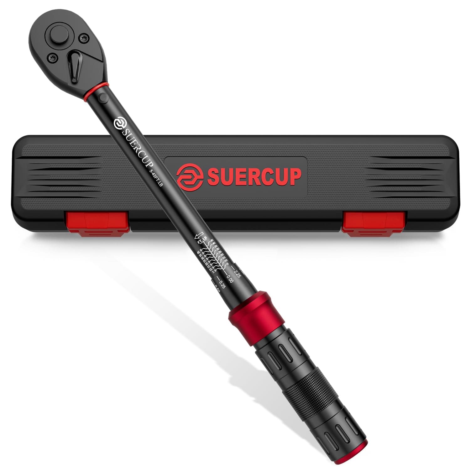 SUERCUP 3/8-Inch Drive Click Torque Wrench - 5-45 Ft-Lb/6.8-61Nm, Dual-Direction Adjustable 72 Tooth Click Torque Wrench for Bike, Motorcycle and Car Repair
