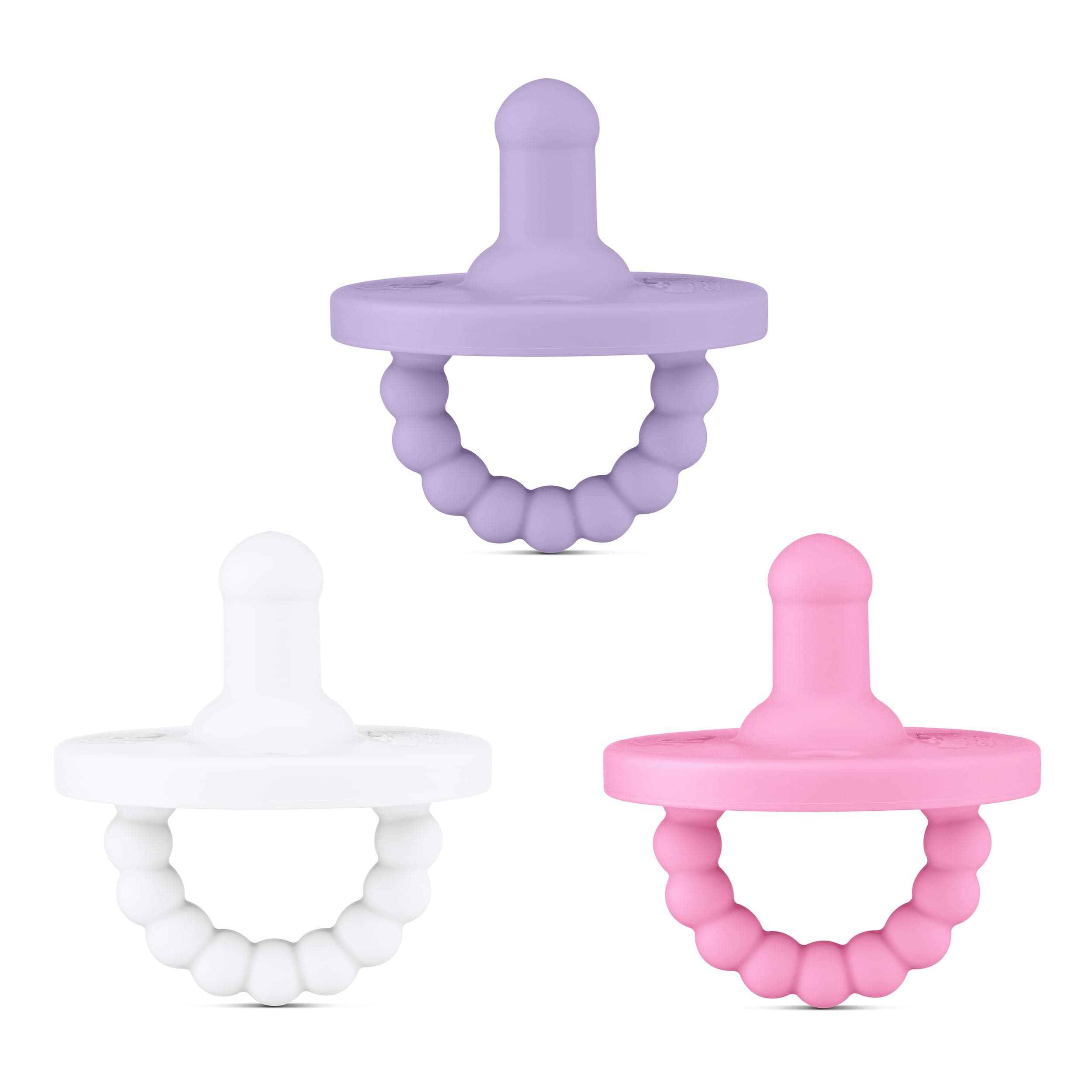 Cutie PAT All-in-One Pacifier and Teether Massaging Teething Ring and Hideaway Binky for Growing Babies (Bliss (3 Pack), Stage 1)