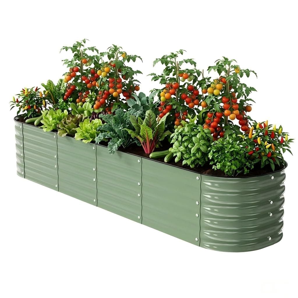 Raised Garden Bed Kit 8×2×1.4 FT Magnesium-Aluminum-Zinc Stainless Steel Metal Planter Box for Planting Outdoor Plants Vegetables（Light Green）
