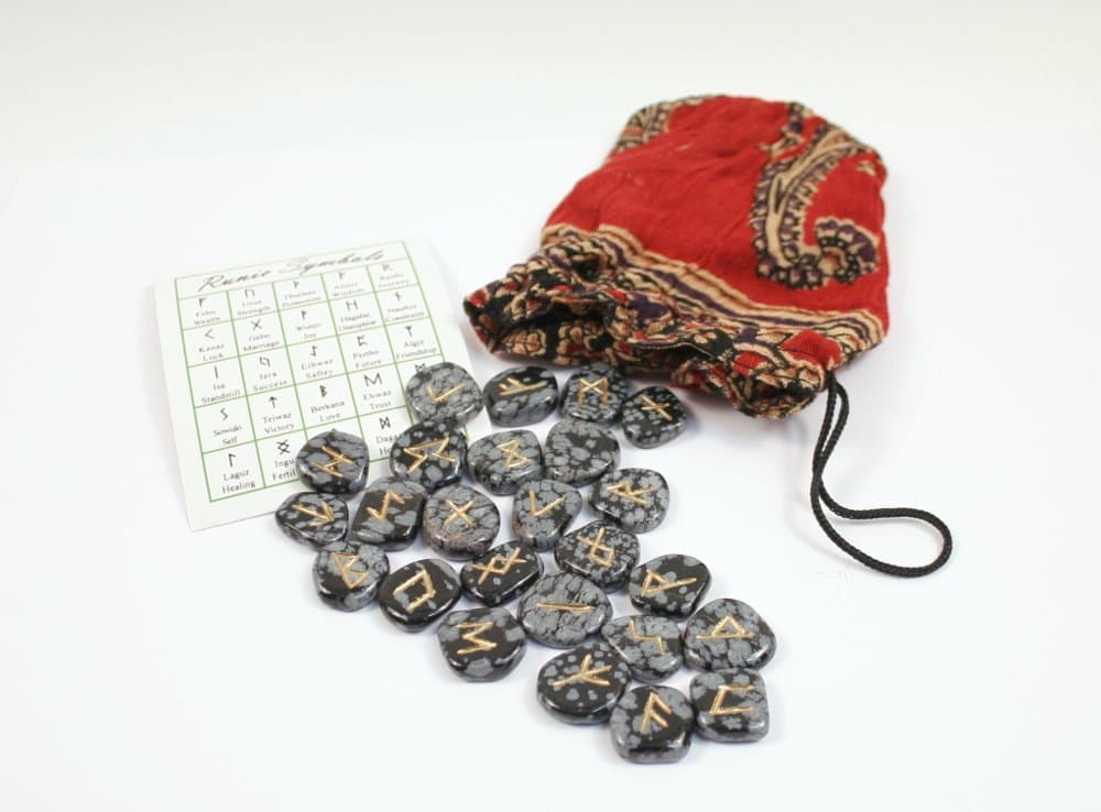 Snowflake Obsidian Rune Stones With Pouch