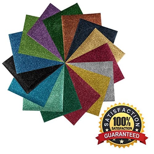 KittyCrafts Glitter Heat Transfer Vinyl HTV Sheets 15 Pack Starter Bundle 10x12 Heat Press Sheets For Silhouette Cameo Heat Press and Cricot Machines