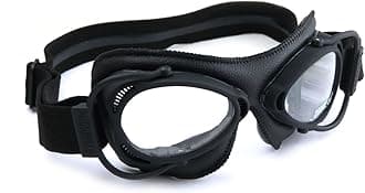 Nannini Streetfighter Italian Motorcycle Goggles with Chrome Styled Frames and a Black Leather Facemask (Yellow Lenses)