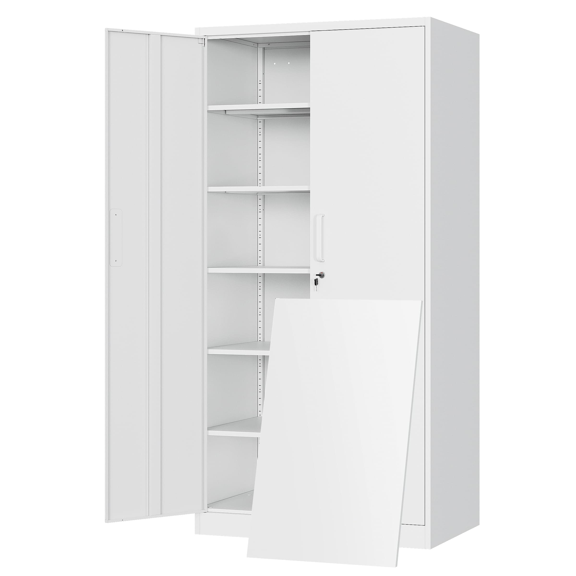 Metal Storage Cabinet with Locking Doors and 5 Adjustable Shelves,- 72" Garage Storage White Steel Lockable File Cabinet for Office,Home,Garage