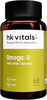HealthKart HK Vitals Omega 3, 1000 mg Omega 3 with 180 mg EPA & 120 mg DHA, for Brain, Heart, Eyes, and Joints Health, 60 Fish Oil Capsules