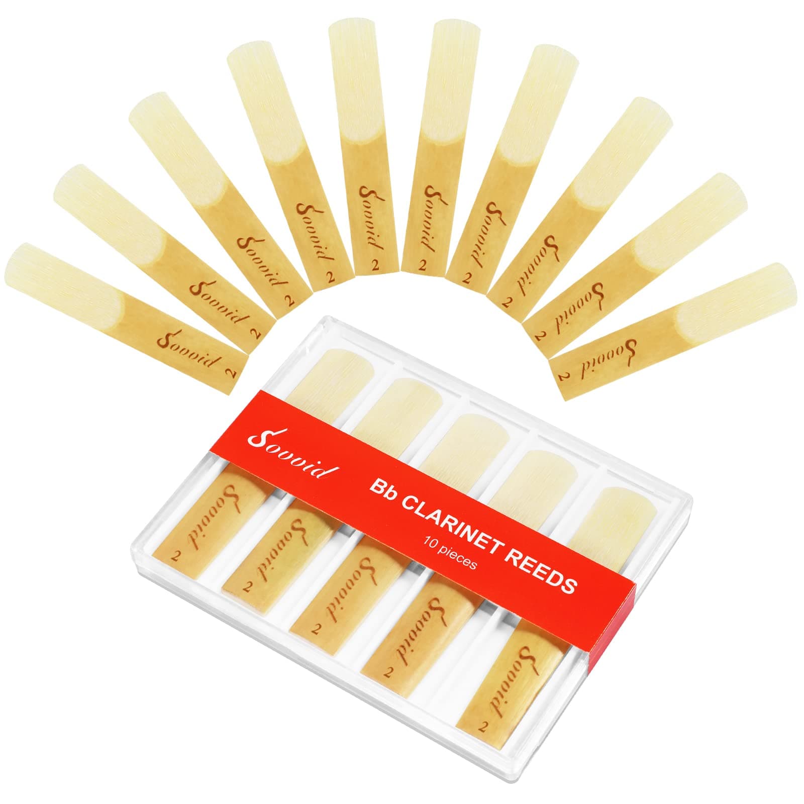 10 Pack Bb Clarinet Reeds with Plastic Box, Strength 2.0 Traditional Reeds for Clarinet Players
