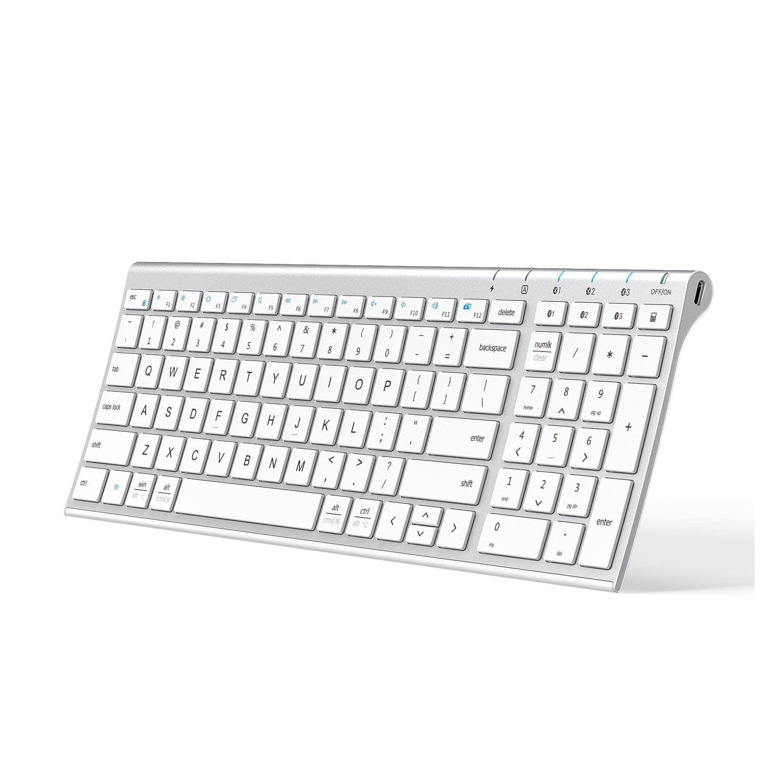iClever BK10 Bluetooth Keyboard, Universal Bluetooth 5.1 Wireless Keyboard with Number Pad, Ergonomic Design, Multi-Device Compatibility, Stable Connection for Mac, iPad, iPhone, Android, Windows