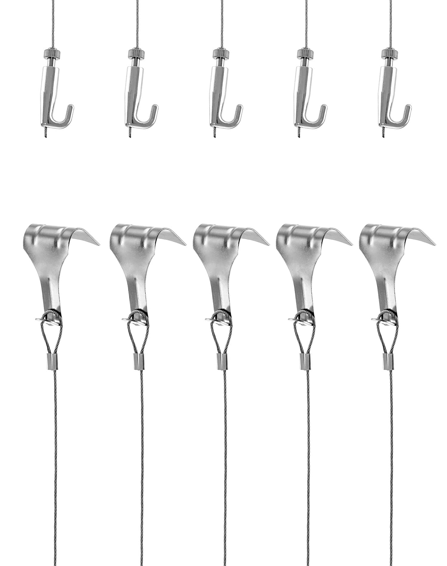 QWORK Picture Rail Hooks and Wire, 5 Set Molding Hooks Picture, Heavy Duty Stainless Steel S-Hook