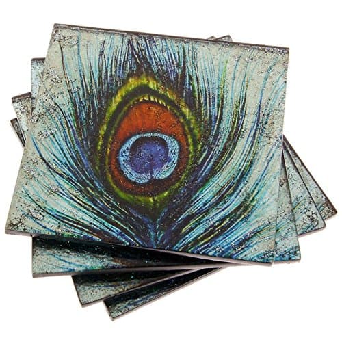 Set of 4 x Peacock Feather Coasters