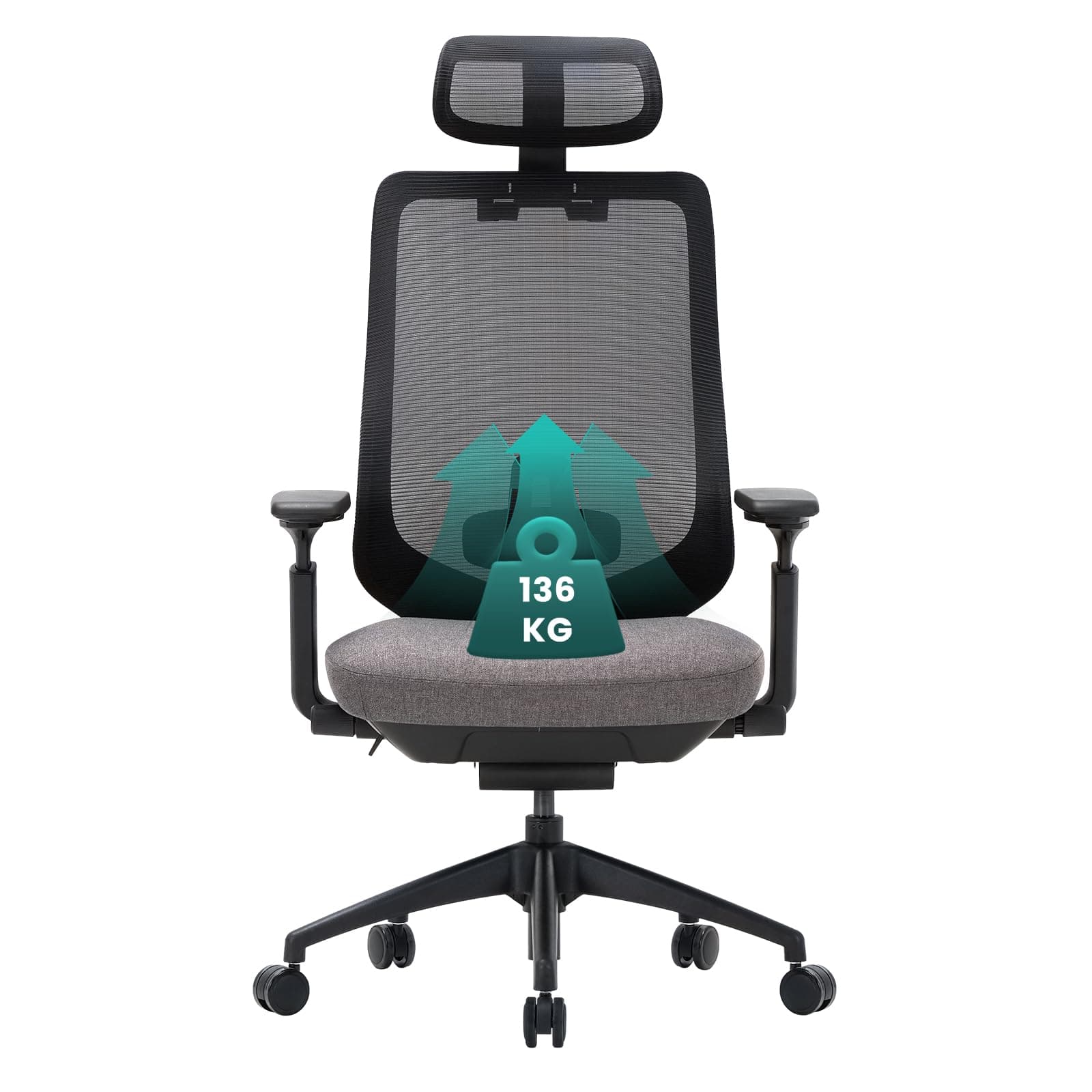 Ergonomic Mesh Office Chair, High Back Computer Executive Desk Chair with Adjustable Headrest and 4D Arms, Slide Seat, Tilt Lock, Dark Grey