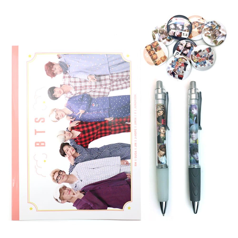 KPOP BTS Bangtan Boys Notebook Pen & Pencil Button Pin Set : 4pcs 1 Set