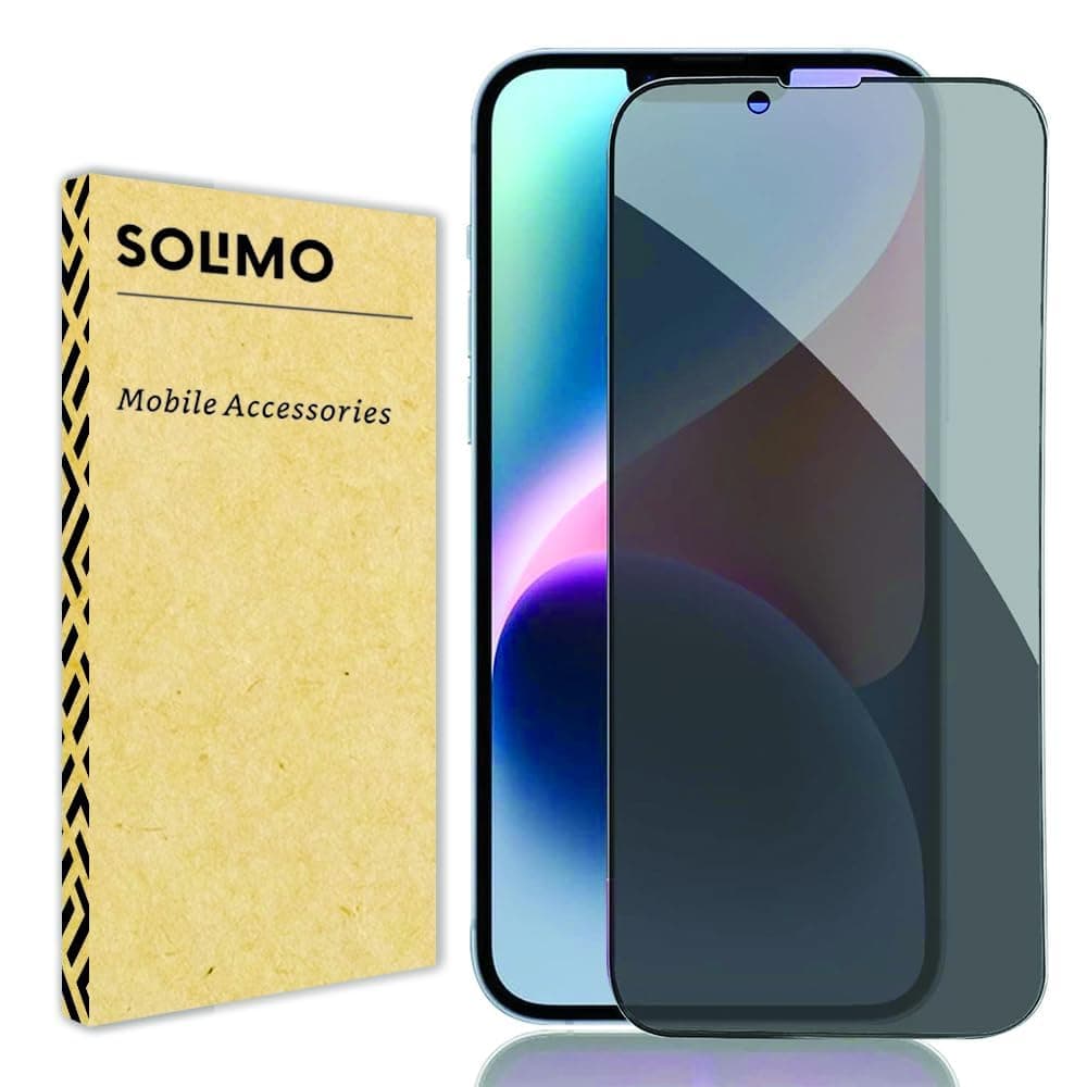 Amazon Brand - Solimo Edge-To-Edge Protector Privacy Tempered Glass for iPhone 14, iPhone 13 and 13 Pro (6.1 Inch) with Easy Self Installation Kit | Black