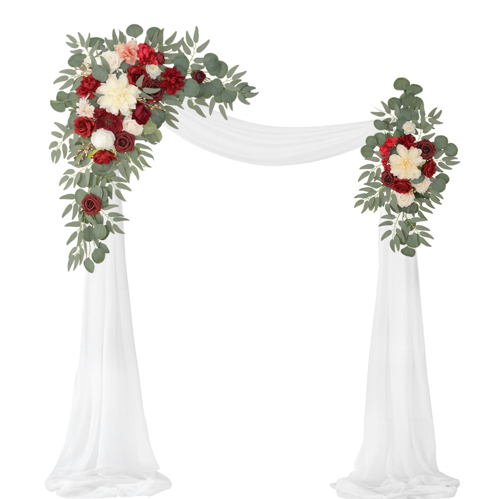 Artificial Wedding Arch Flowers Kit(Pack of 3),2Pcs Artificial Flower Arch Decor,1Pcs Sheer Drape for Wedding Ceremony Arbor for WeddingCeremony (Burgundy Wedding)