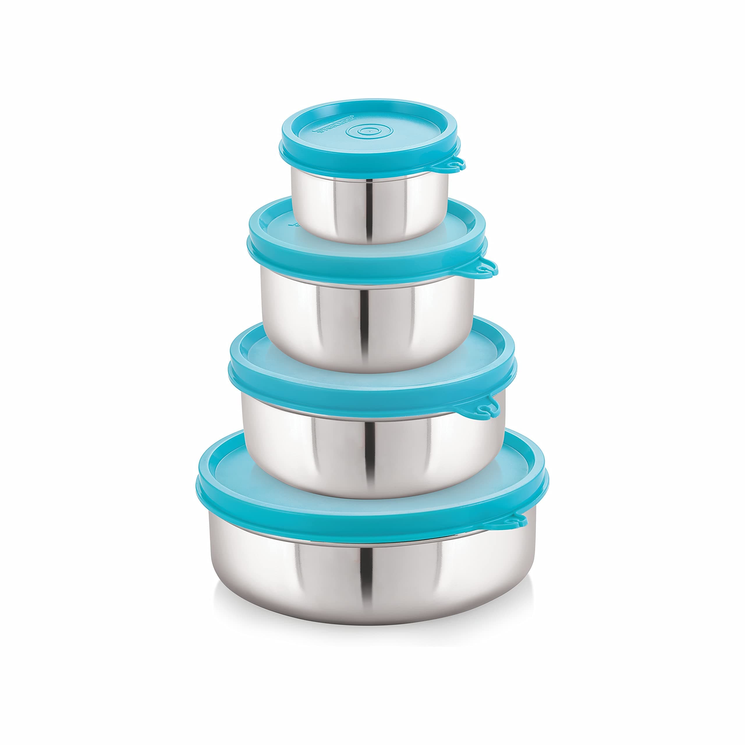 Flex Stainless Steel Containers Size Deep 150ml x 1, 250ml x 1, 500ml x 1, 700ml x 1 (Turquoise)