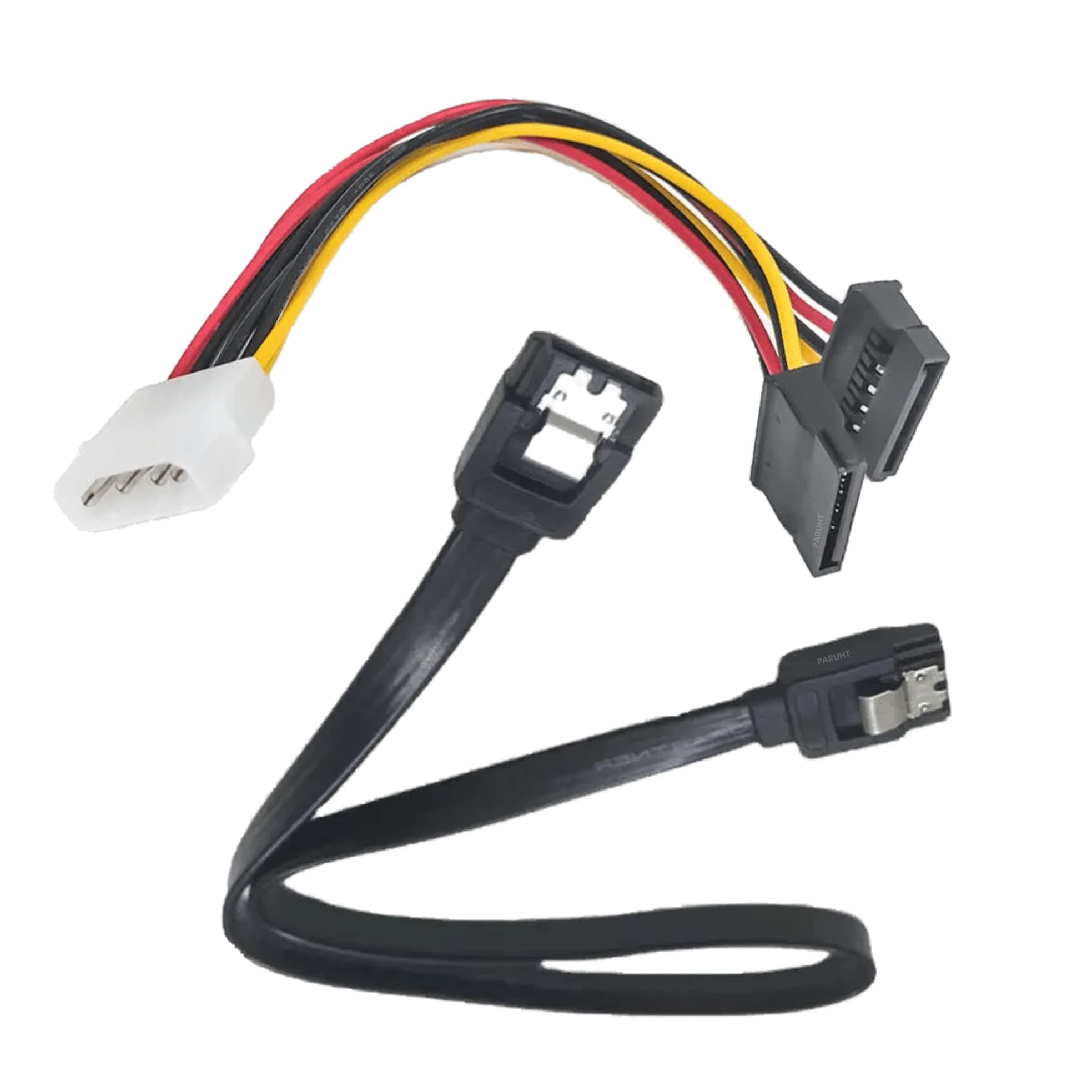 Cable Combo, 4 Pin Molex to 2X Sata Power Y Plus SATA III Data Cable with Locking Latch, Compatible with HDD, SSD, DVD Writer, Hard Disk Drive (1+1)