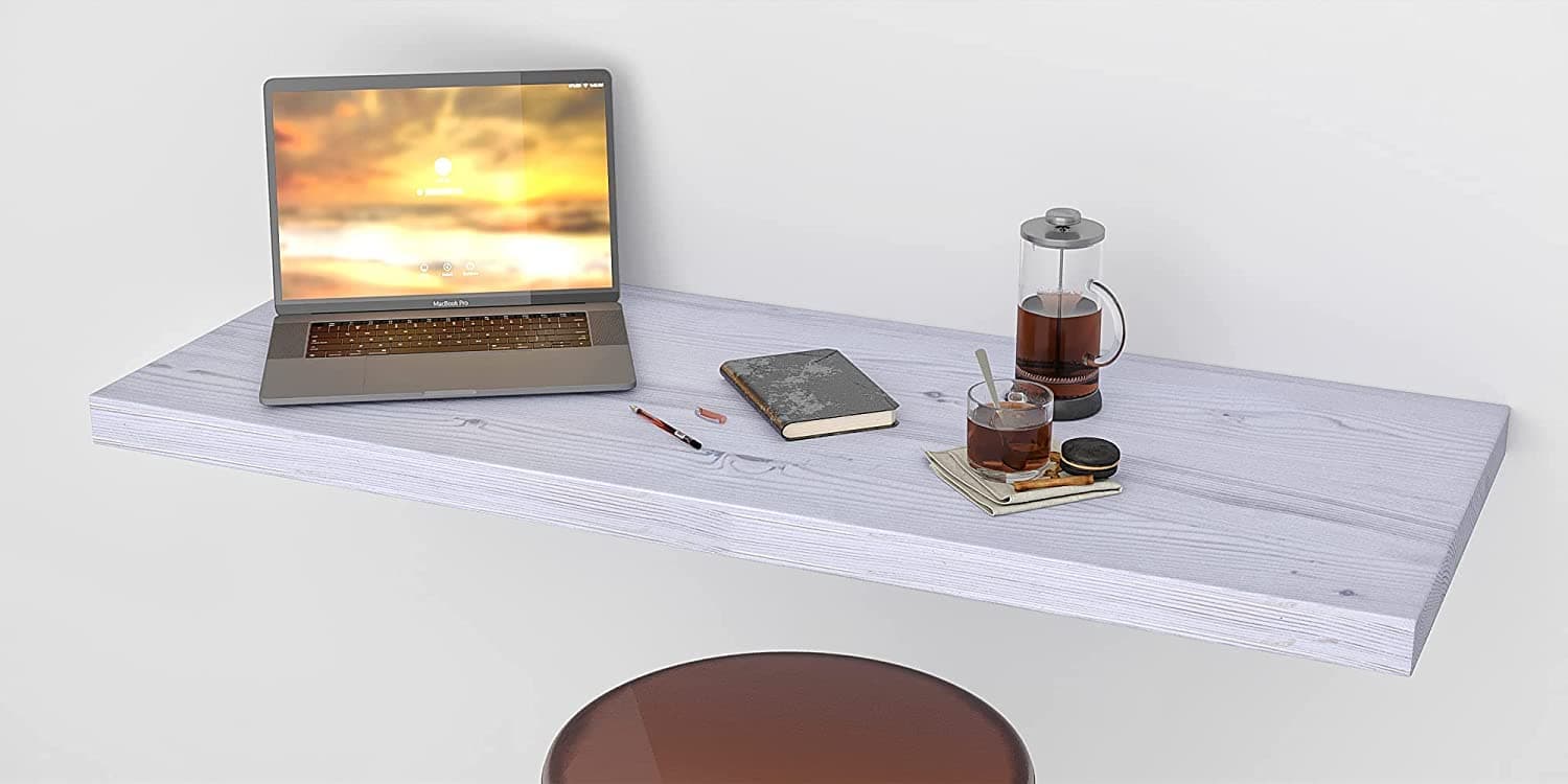 MCC Wall Mounted Floating Desk Folding Table for Small Spaces Kitchen Counter, Laundry Shelf, Computer Workbench Wall, Fold Down and Free Spirit Level Gift (40X16, Rustic White)