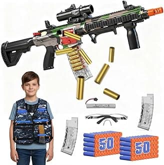 EagleStone Automatic Toy Gun Shell Ejecting Sniper Rifle with Scope Tactical Vest Kit,Electric Toy Foam Blaster Dart Toys with 100 Darts, 20 Shells, Boys Birthday Gift for Age 8 9 10 12+ Year Old Kid